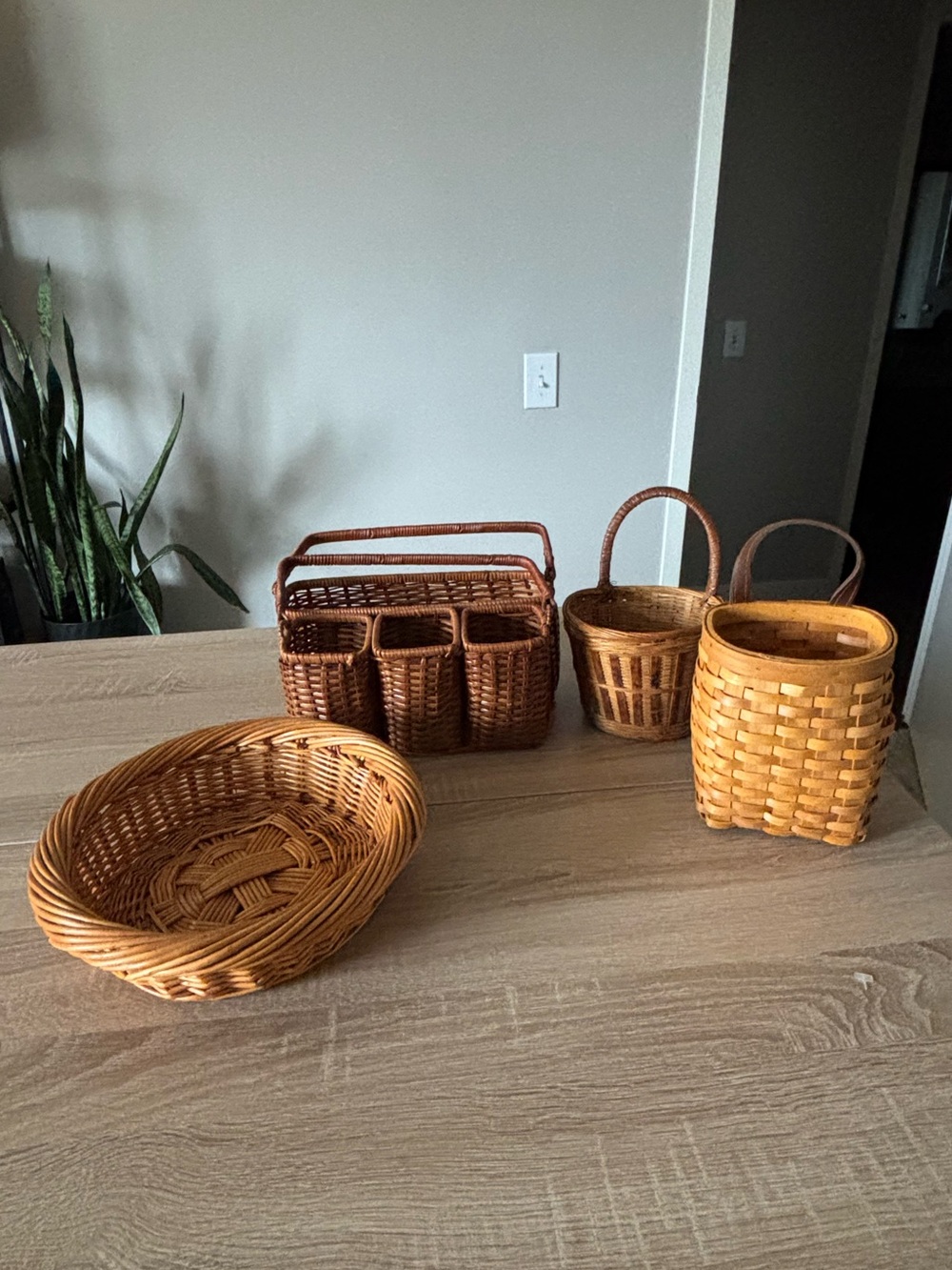 Lot of 4 Woven Natural Wicker Basket Collection
